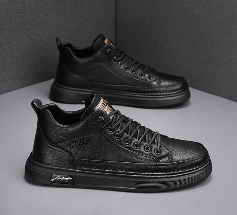 Classic Men Leather Casual Shoes Spring New High Top Platform Shoes Loafers Luxury British Business Style Walking Shoe Masculino