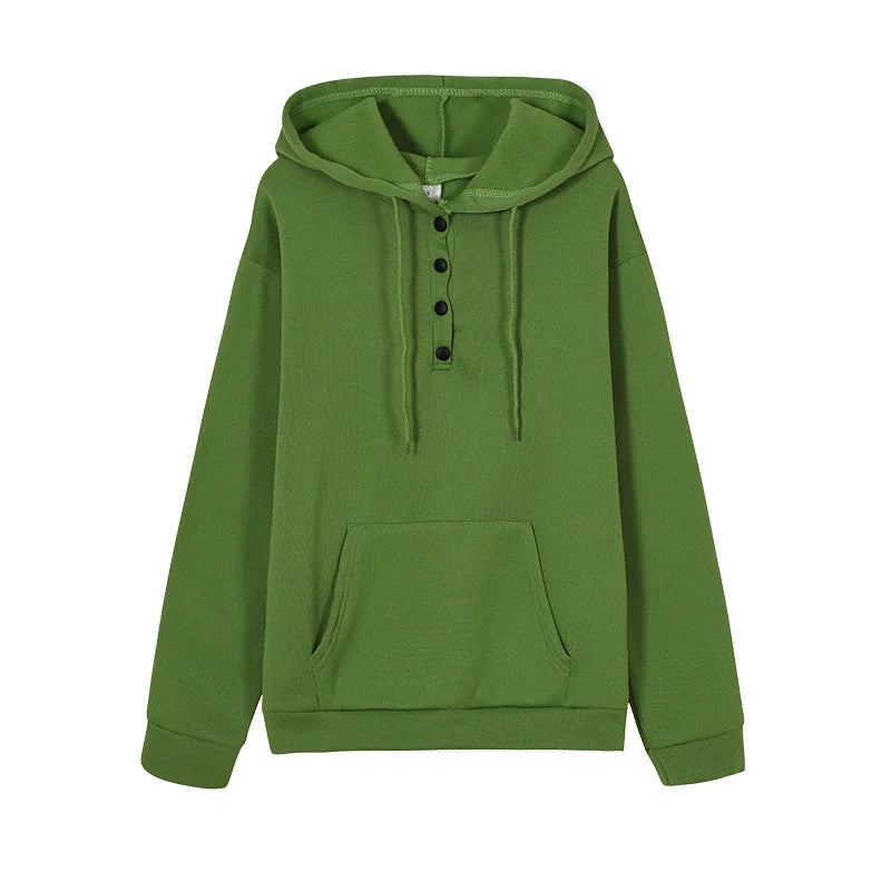 2023 Fashion Trend Long Sleeve Loose Casual V-collar Button Hooded Drawstring Pocket Hoodie