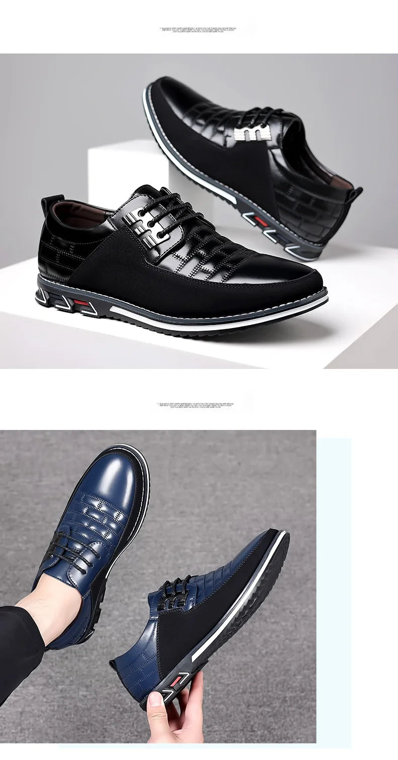 2023 Men Sneakers Shoes Fashion Brand Classic Lace-Up Casual Loafers Pu Leather Shoes Black Breathable Business Men Shoes