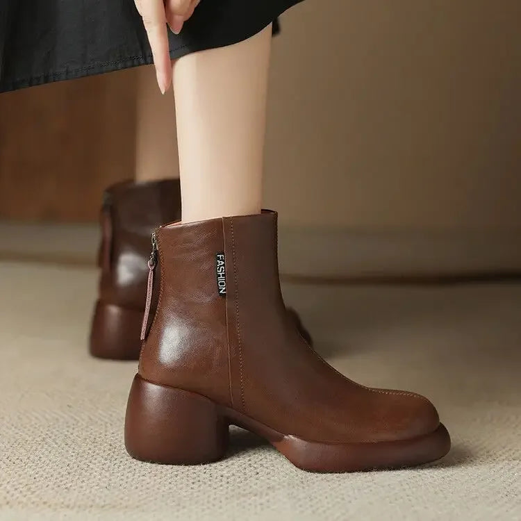 Booties Round Toe Women's Ankle Boots Fashion 2025 Very High Heels Heeled Female Short Shoes Chic and Elegant Boot Footwear Pu