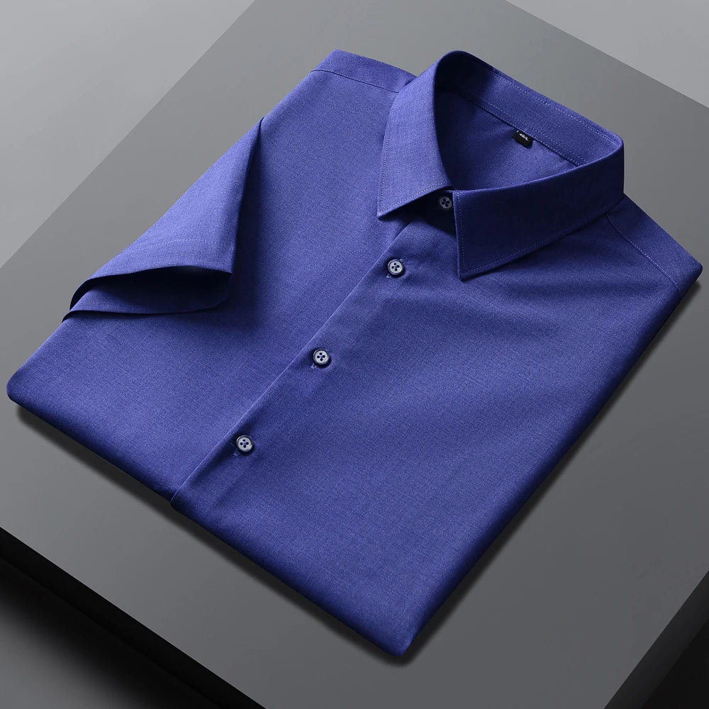 Men's Formal Business Short Sleeve Dress Shirt Wrinkle Free Regular Fit 4-Way Stretch Button Up Shirts for Spring Summer Holiday