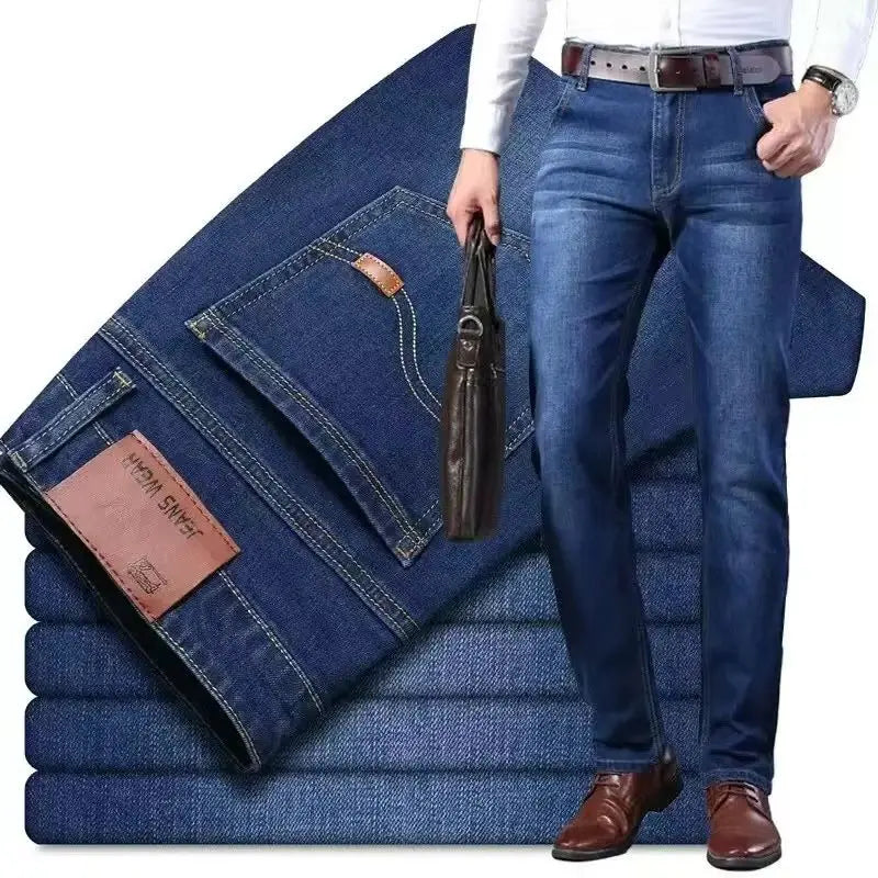 2023 NEW Men's Fashion Business Jeans Classic Style Casual Stretch Slim Jean Pants Male Brand Denim Trousers Black Blue