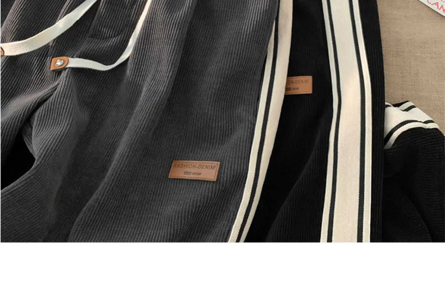 Corduroy Men's Pants Autumn Winter New Sle Hong Kong Sle Trendy Wide Leg Straight Elastic Waist Sports Casual Long Trousers