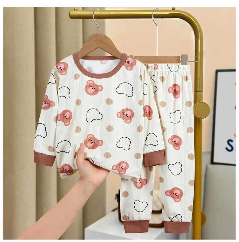 Children's warm underwear set boys girls autumn winter plush thick pajama set infants and young children home clothing set 0-5Y