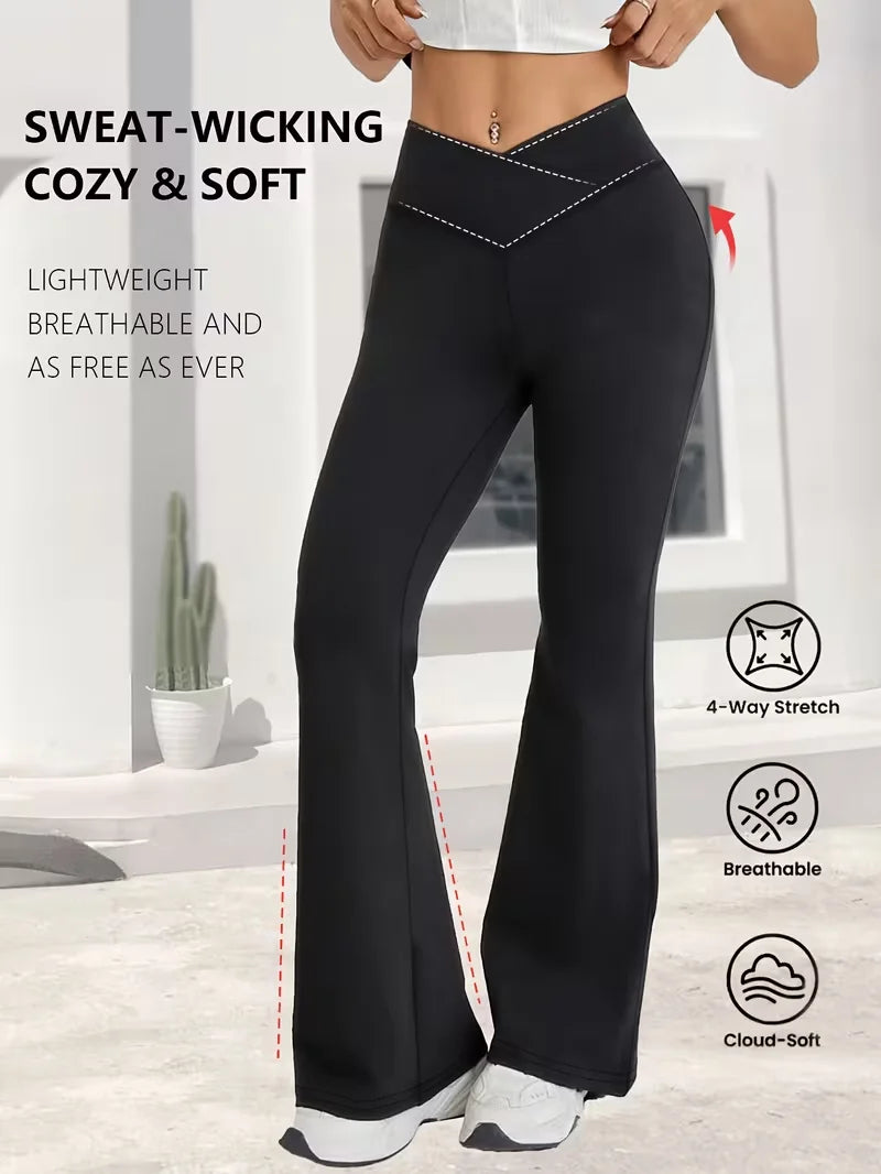 Women's High-Waisted Flare Pants - Cross-Waist Elastic Design, Versatile Long Slim Wide-Leg Trousers,Plus Size Clothes,Jeans（New