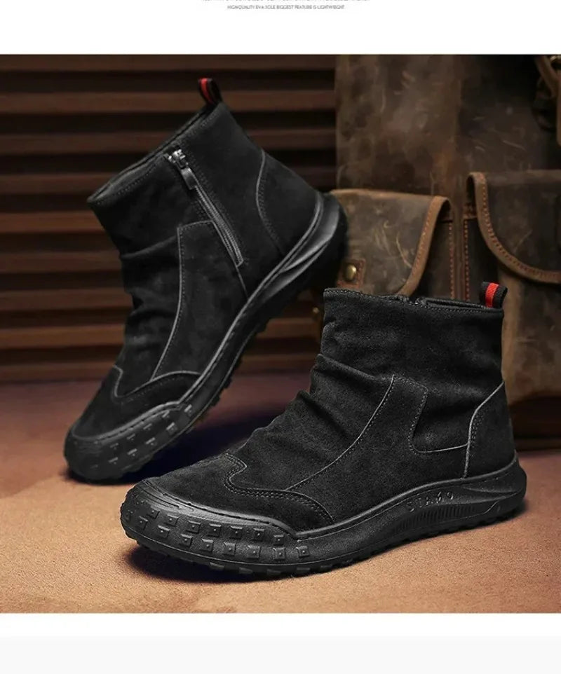 Boots for Men Retro Side Zipper Men's Ankle Boot Pleated Designer Men Boots  Outdoor Non Slip Workwear Booties Botas Para Hombre