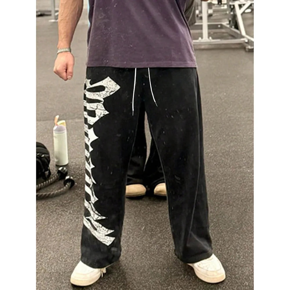 Casual Straight Leg Sports Sweatpants Loose Fit Hiphop Trendy Brand Long Pants Polyester Fabric Spring Autumn Suitable for Teens