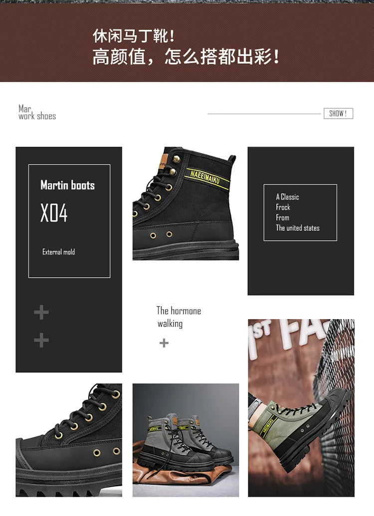 Boots Men's Shoes  Autumn and Winter Breathable High-top Boots Heightened Thick-soled All Match Canvas Casual Shoes Mens Boots