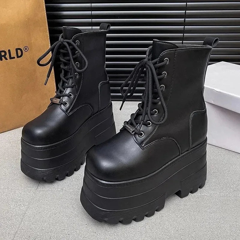 Women Short Boots Fashion thick Bottom Casual Ankle Boots Spring Autumn Woman Platform Shoes Plus Size High Heels Botines