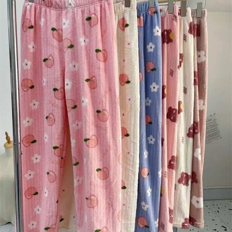 Autumn Winter Plu Print Bear Home Clothes Set Comfortable Long Sve Crew Ne Sweatirt And Pants Spwear for Young Women