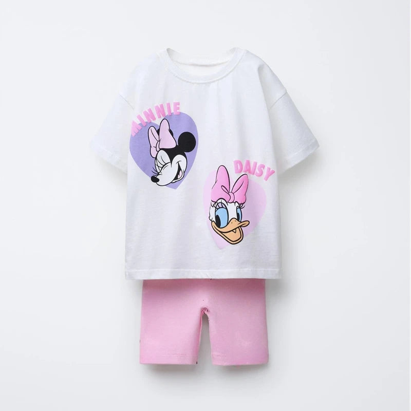 New Short Sleeve Shorts Outfits Girls Summer Clothing Cartoon Printed Tshirt+Shorts Toddler Thin Lovely Tees +Shorts Two Piece