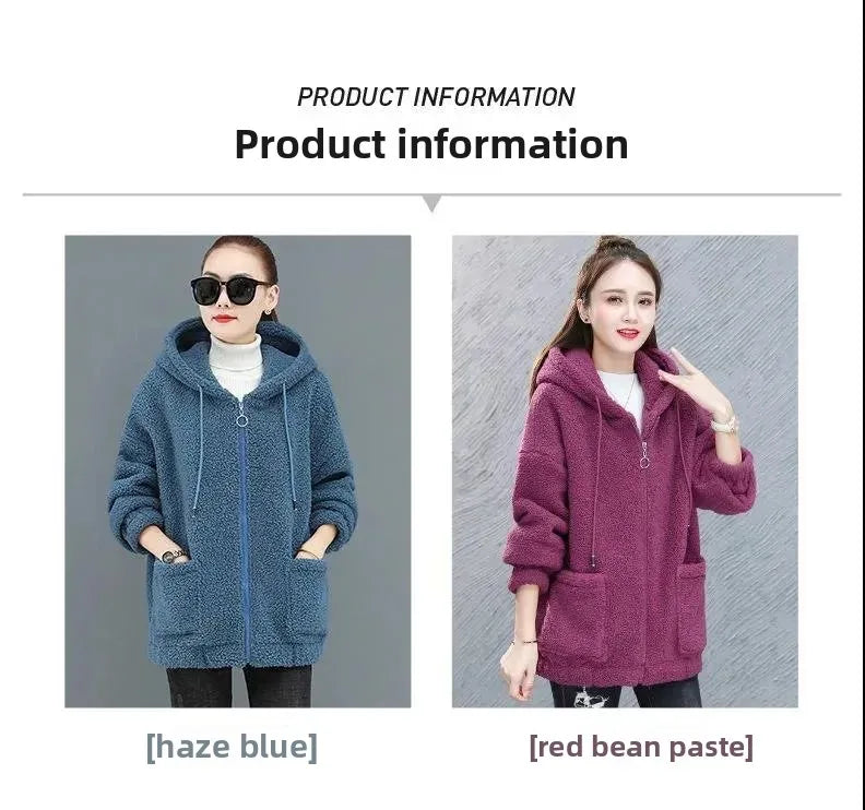 Lamb Velvet Hoodie Women's Thickened Fleece Teddy Velvet Loose Autumn Winter Korean Style Zipper Cardigan 082