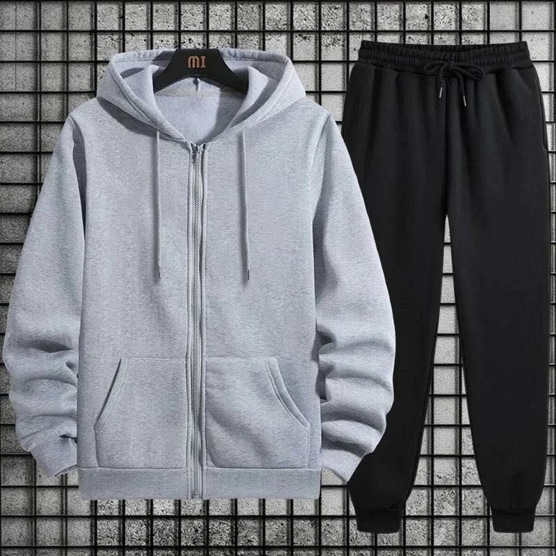 2025 New Arrival Men's Zipper Hoodie Sweatpants 2 Piece Set High Quality Hooded Long Sleeve Sweatshirt Autumn Winter Tracksuit