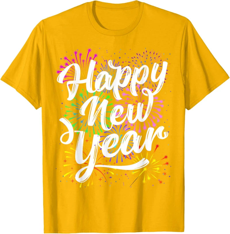 2025 Happy New Year T Shirt Fashion Simple Alphabets Short Sleeve Men Women 3D Printed T-shirt Casual Crew Neck Oversized Tees
