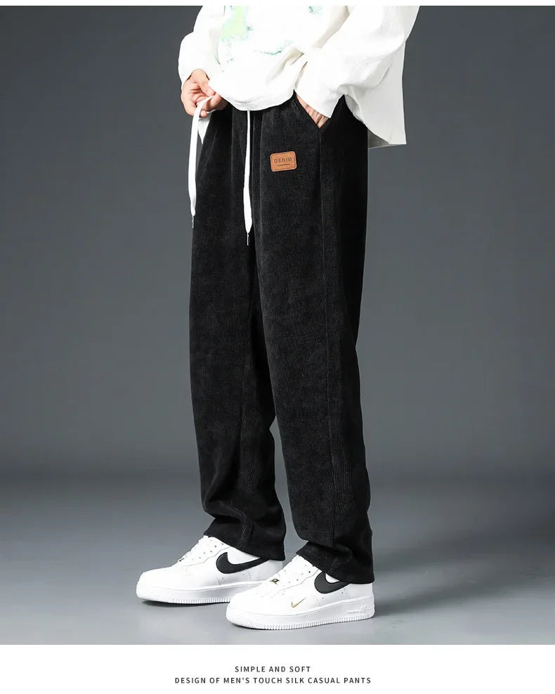 Trendy Corduroy Men's Pants Casual Fleece-Lined Loose-Fit Straight-Legged Sweatpants Autumn Winter High-Quality Foreign Trade