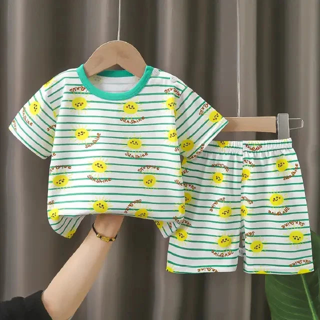 Children's Short Sleeve Set Summer Boys' Clothing Girls' T-shirt Baby Summer Clothing 2025 Children's Clothing