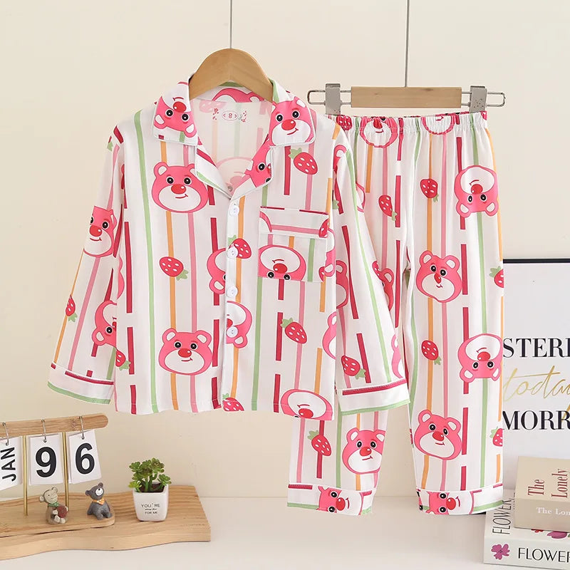 Cartoon New Spring Autumn Children's Pajamas Set Girls Boys Teenagers Stitch Long-sleeved and Pants Outside Home Clothes Set