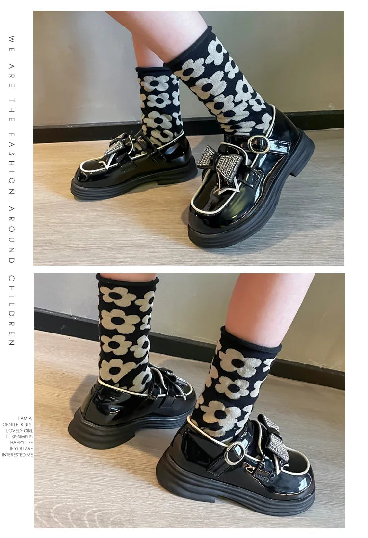 Kids Casual Shoes Children‘s Leather Shoes for Toddlers Girls Party Flats Kids Loafers Bowtie Shoes for Kids Girls Lolita Shoes