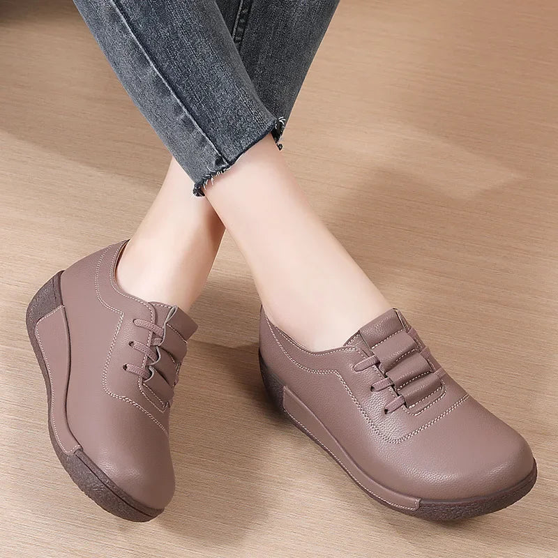 2025 Women Casual Shoes Genuine Leathe Platform Loafers for Women Wedge Sneakers Zapatos Mujer Fashion Slip on Ladies Moccasins