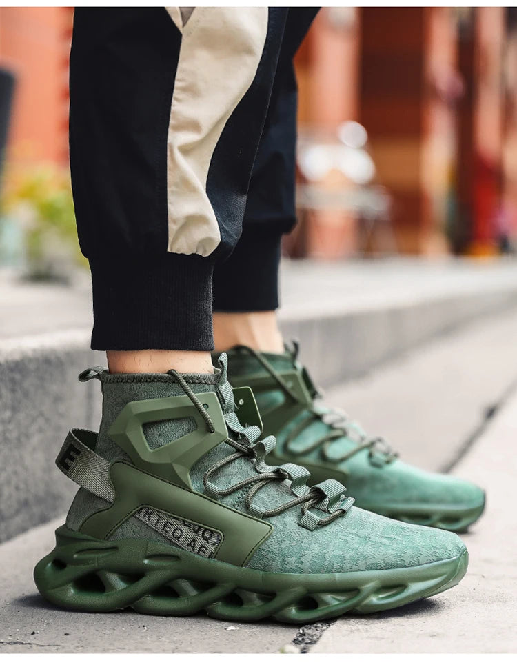 Men's high-top, large-sized casual sports shoes, anti-slip, breathable, woven mesh, loafers, running and tennis men's shoes