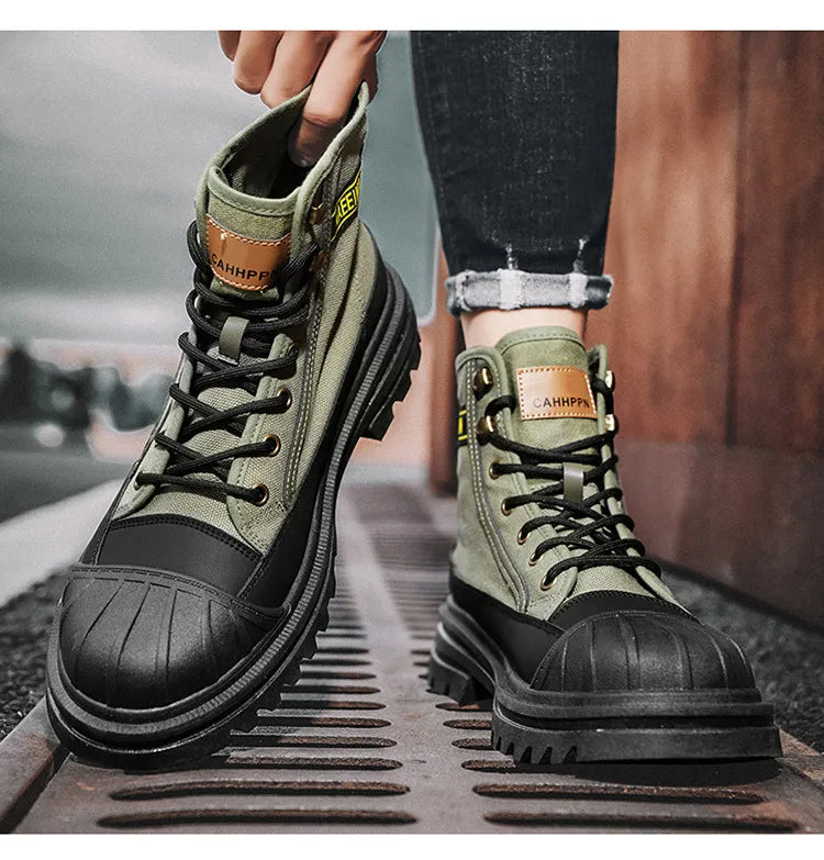 Boots Men's Shoes  Autumn and Winter Breathable High-top Boots Heightened Thick-soled All Match Canvas Casual Shoes Mens Boots