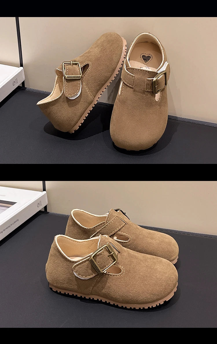Kids Casual Shoes for Boys Girls 2025 Autumn Toddler Suede Leather Walking Flats Non-slip Versatile Chic Comfort Barefoot Shoes