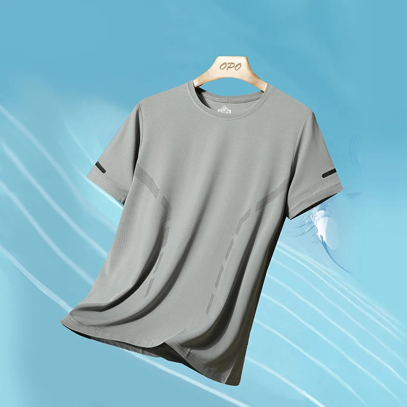Men Running T-shirt Breathable Stretch Summer Top Gym Fitness Running Thin Short Sleeve Sportswear M-5XL Gray Blue Black White