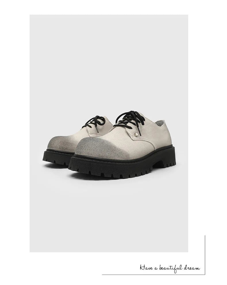 New Mens Derby Shoes British-Style Big Round-Toe Chunky Platform Sneakers Original Breathable Casual Shoes for Streetwear &Daily