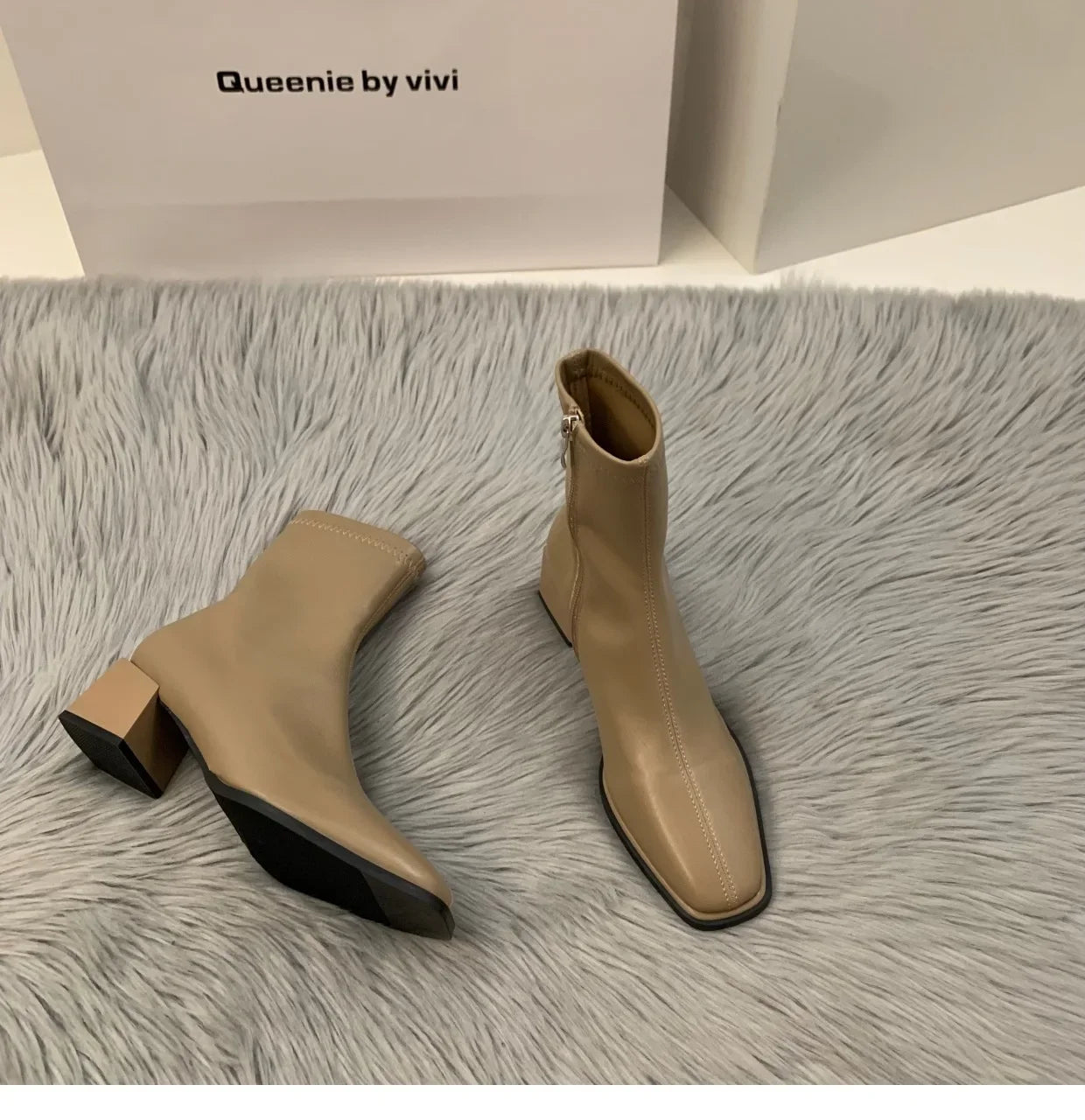 Short boots for women 2025 new spring and autumn single boots round toe raised waterproof platform bare boots for women