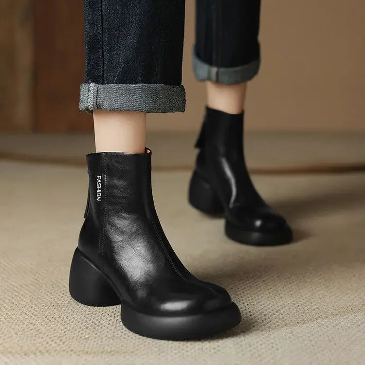 Booties Round Toe Women's Ankle Boots Fashion 2025 Very High Heels Heeled Female Short Shoes Chic and Elegant Boot Footwear Pu
