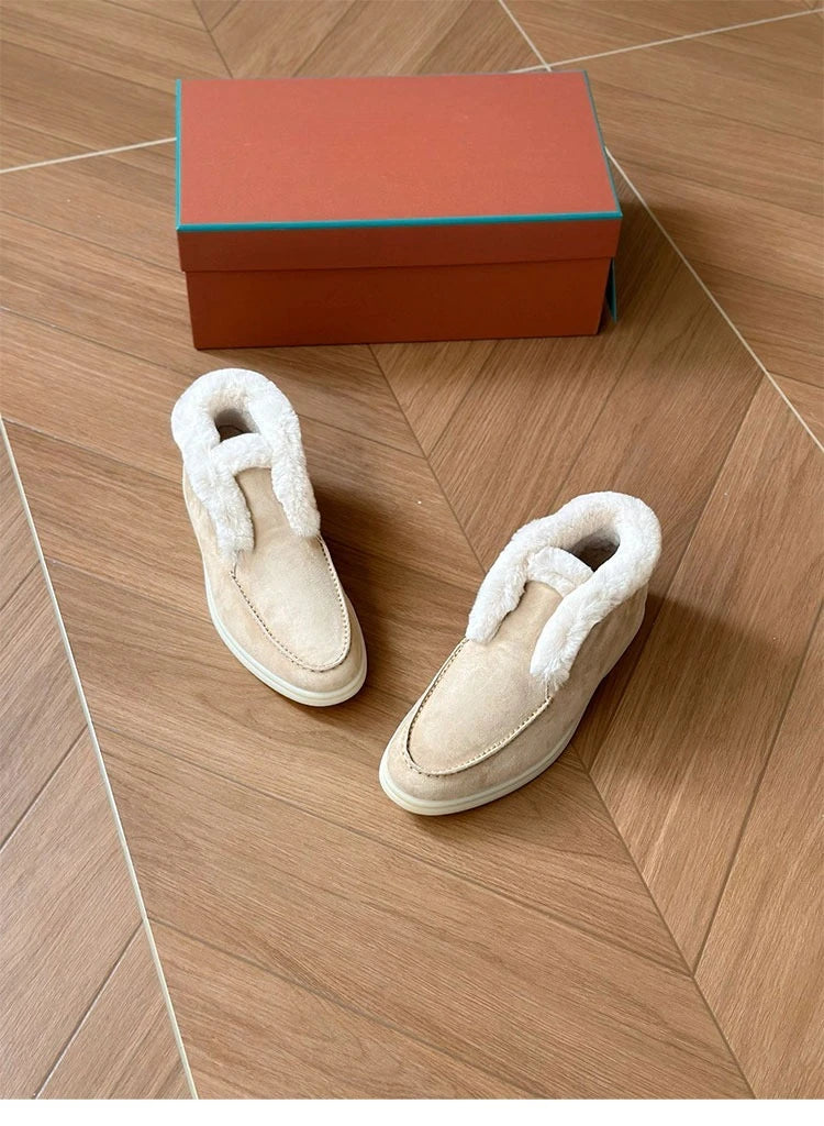 Boots Women Ankle Fur boots Fashion Women  Leather loafers flat 2025 High Quality Winter boots Comfortable Wool Snow