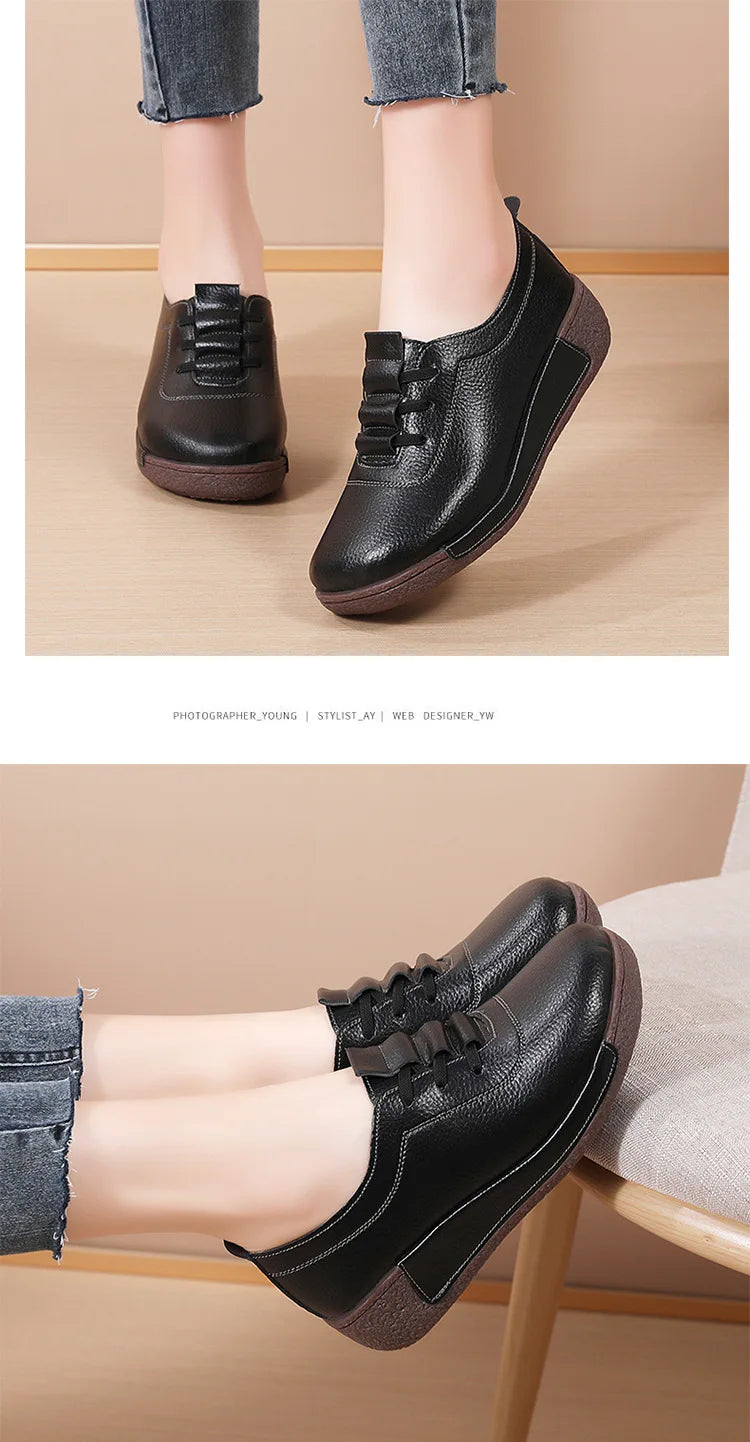 2025 Women Casual Shoes Genuine Leathe Platform Loafers for Women Wedge Sneakers Zapatos Mujer Fashion Slip on Ladies Moccasins