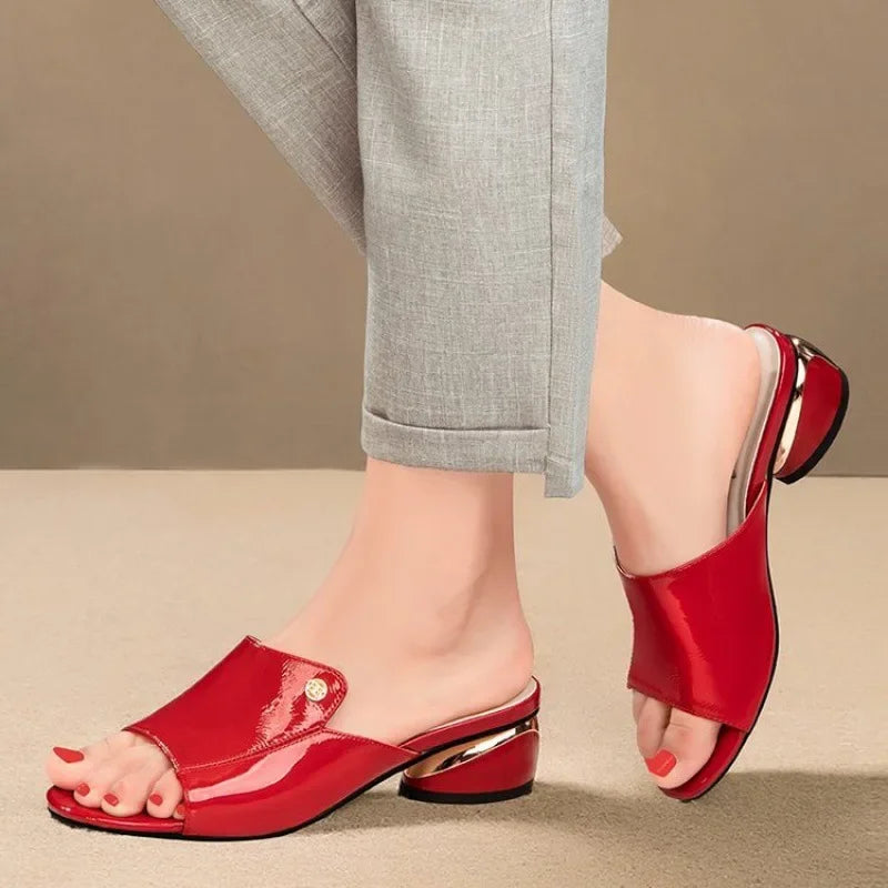 Women's Shoes Fashion Red Sexy Womens Slippers PU Soft Leather Ladies Comfortable Sandals Suitable for Girls Pantuflas Mujer