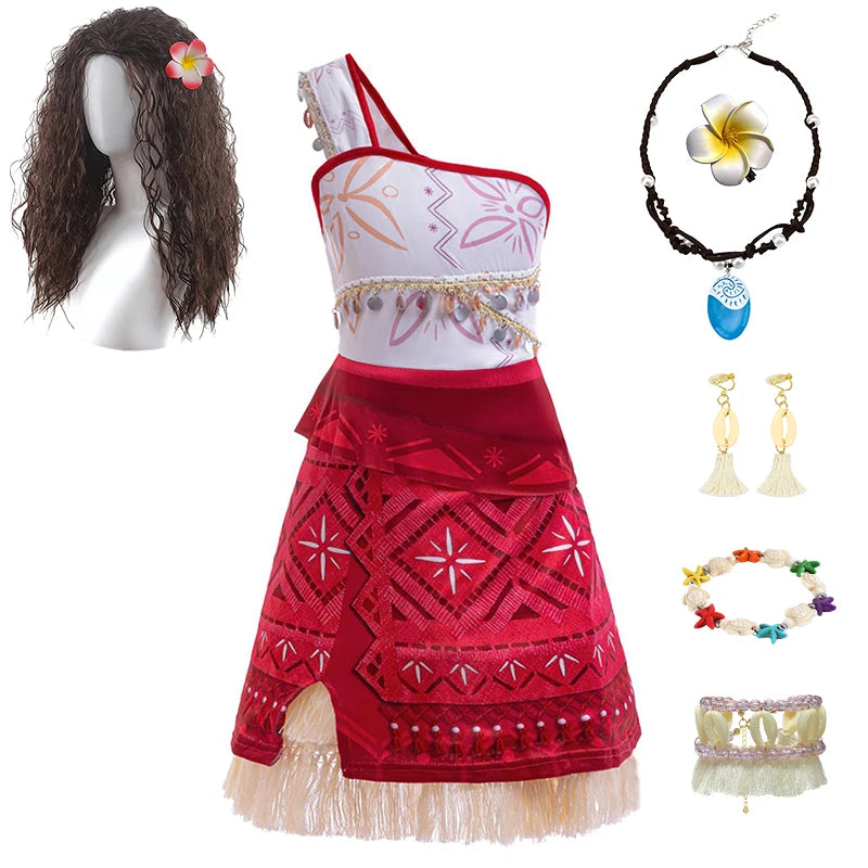 Summer Fancy Girl Princess Moana Dress Halloween Cosplay Carnival Party Primitive Tribes Maui Boys Costume Cartoon Kids Clothes