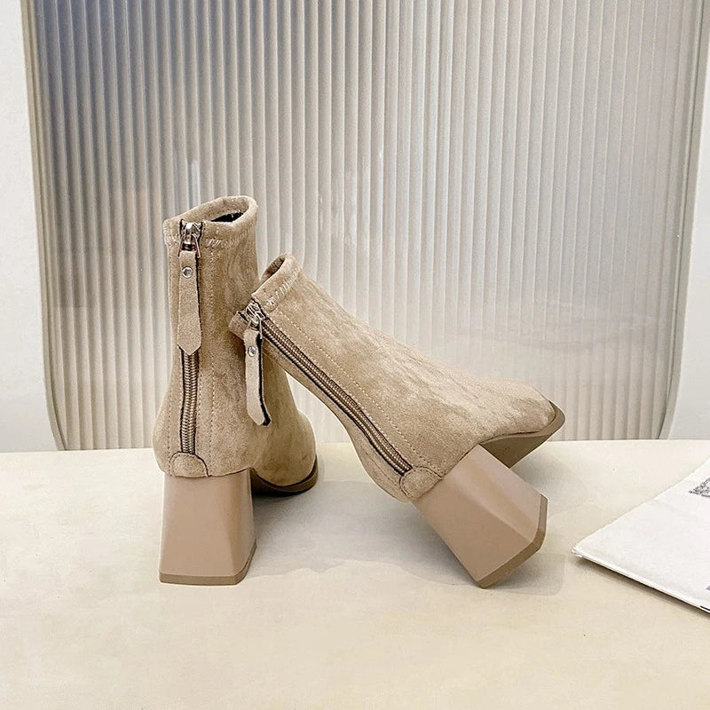 Fashion Pointed Toe Suede Single Boots 2025 New Temperament Block Heel Fashion Boots Booties Women