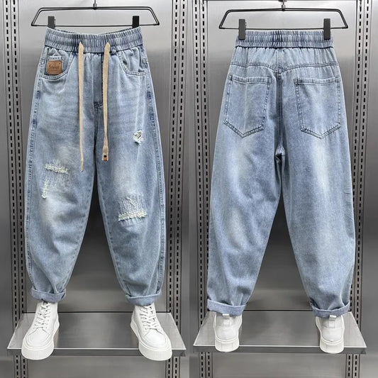 Men's Jeans Fashion Casual Jogger Harem Denim Pants Hip Hop elastic waist Letter printing jeans Male Trousers 2025 spring new