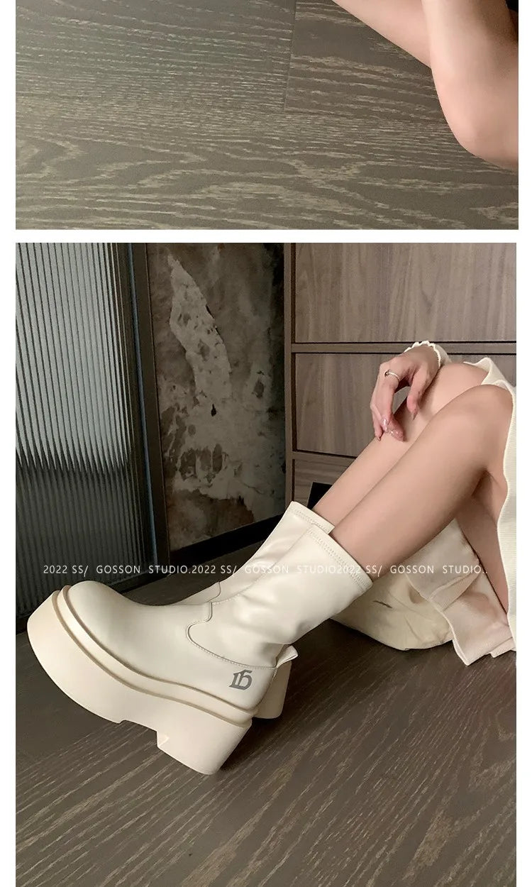 Brand New Gothic Style Sexy Elegant Chunky Platform Women Ankle Boots Big Size 43 Walking Comfy Woman Shoes  Platform Shoes