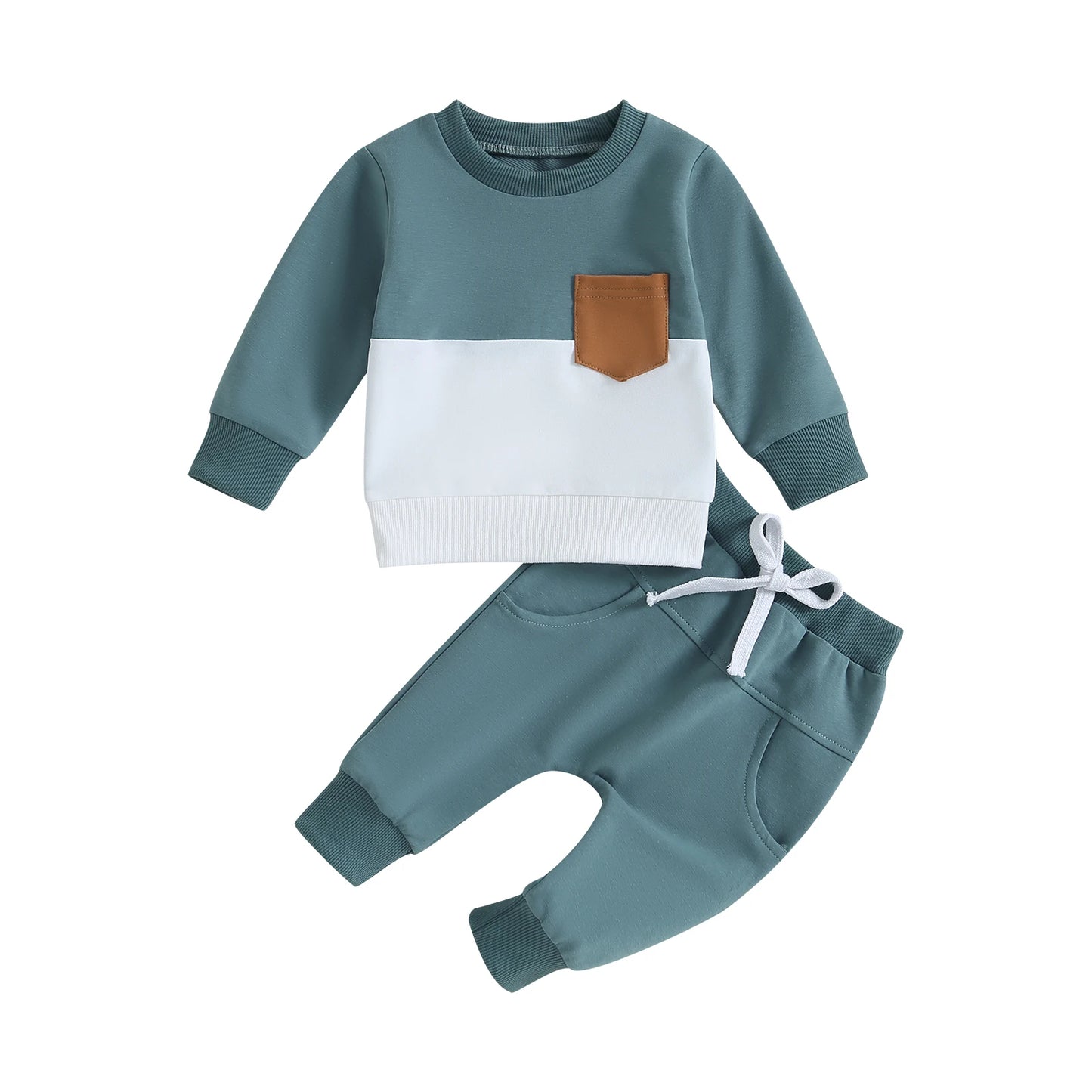 visgogo 0-3Years Baby Boys Clothes 2Pcs Fall Winter Outfits Long Sleeve Contrast Color Pullover Tops and Pants Toddler Tracksuit