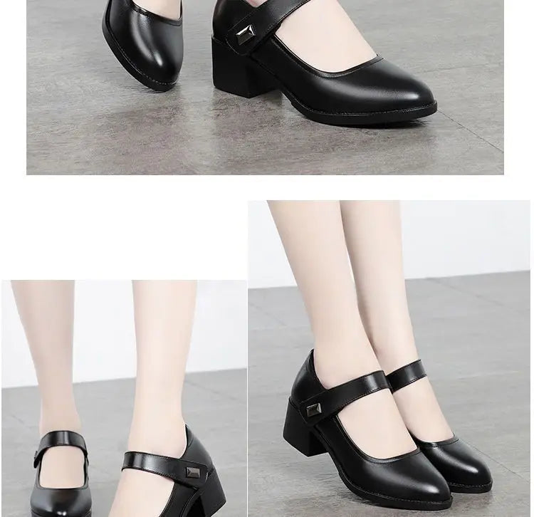 Women's Single Shoes 2025 Summer Breathable Women Pumps Coarse Heel Soft Bottom Work Shoes Casual Comfortable Black Heels Shoes