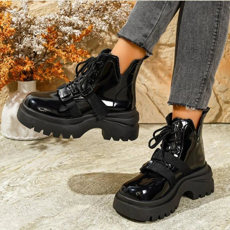Black Platform Casual Women's Ankle Boots 2025 New Designer Autumn Winter British Style Boots Shoes for Women Botas De Mujer