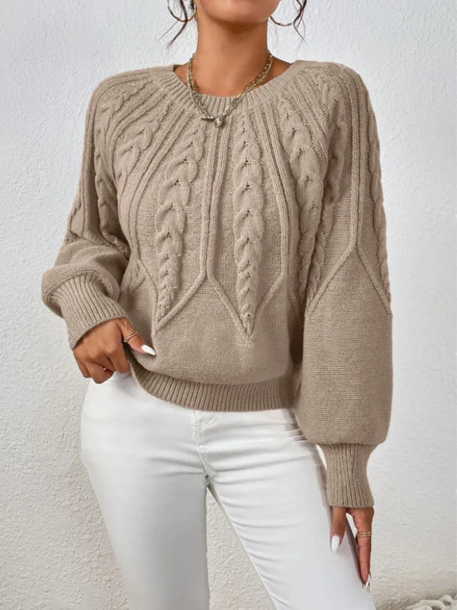 Knit Sweaters Women Loose Full Sleeve Thick Spliced Jumpers Round Neck Solid Casual Pullovers Office Lady Elegant 2025