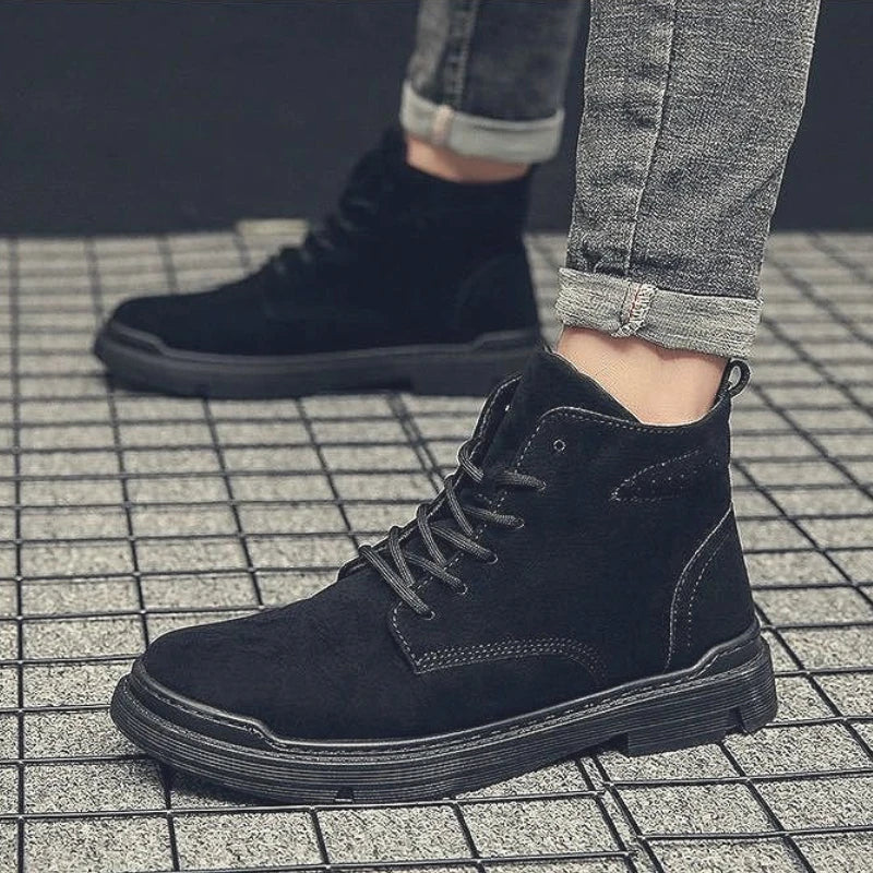 British Style Retro Men Boots High Top Platform Non-slip Wear-resistant Casual Shoes Outdoor Work Driving Boots Botas Hombre New