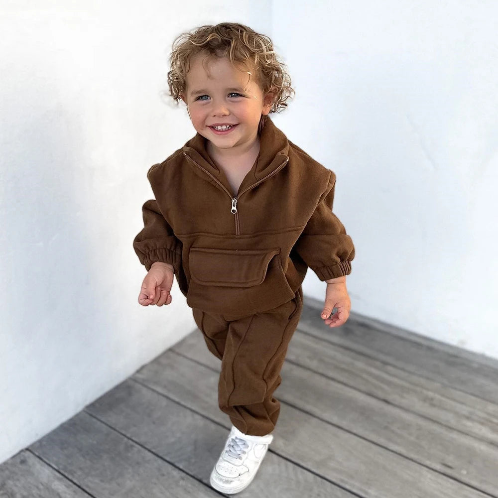 2025 Toddler Customize Warm Fleece Baby Boys Clothing Set Sweatsuit Pullover Grils Kids Sweatshirts+Pants Children Outfits 2 Pcs