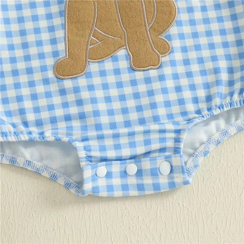 Baby Boys Romper Casual Dog Embroidery Plaid Long Sleeve Jumpsuit Spring Autumn Infant Toddler Outfit Clothing