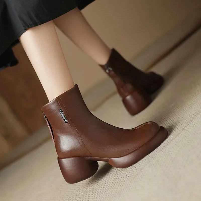 Booties Round Toe Women's Ankle Boots Fashion 2025 Very High Heels Heeled Female Short Shoes Chic and Elegant Boot Footwear Pu