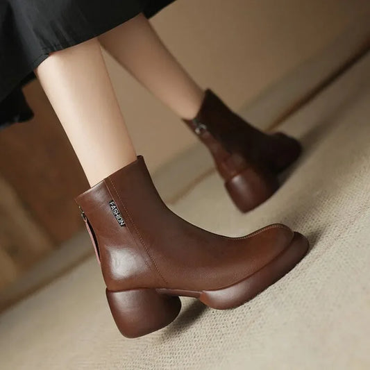 Booties Round Toe Women's Ankle Boots Fashion 2025 Very High Heels Heeled Female Short Shoes Chic and Elegant Boot Footwear Pu