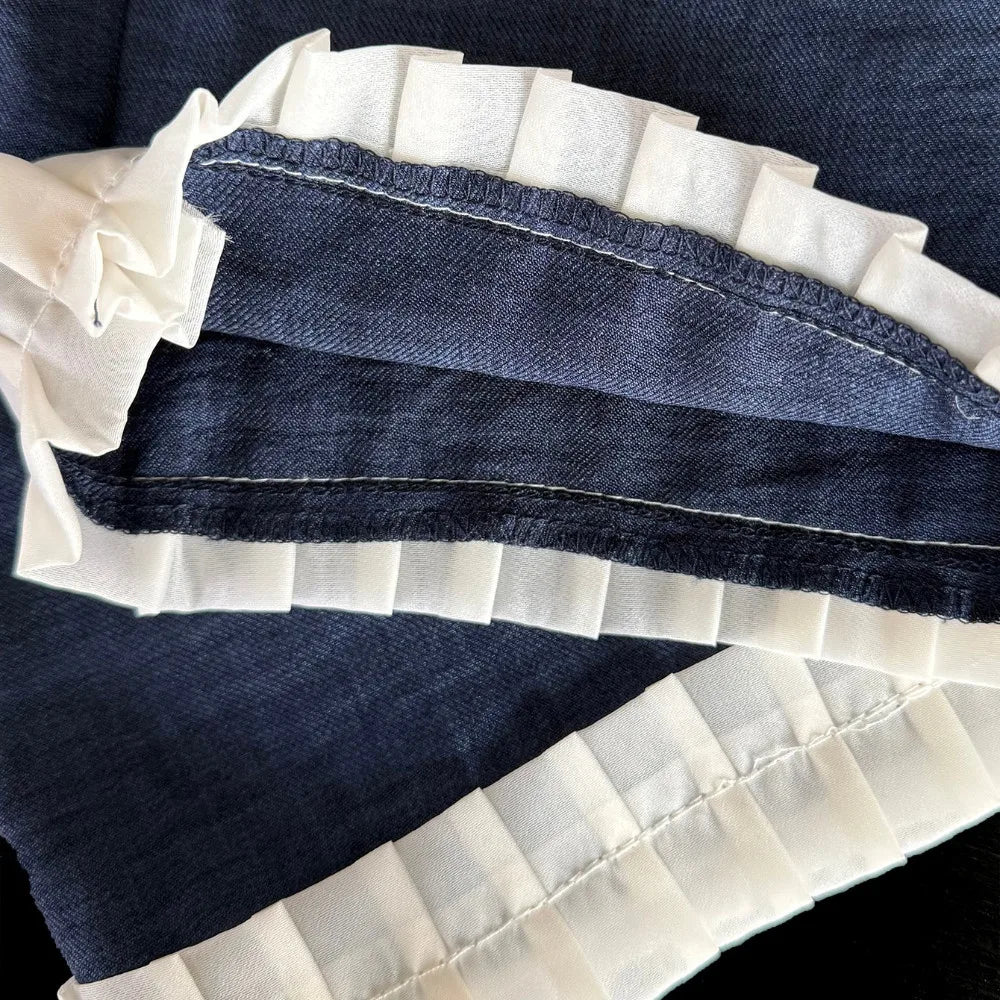 Bear Leader Korean Version Kids Clothes Girls Blue Imitation Denim Suit Summer New Sleeveless Top+Wide Leg Pants Two-piece Set