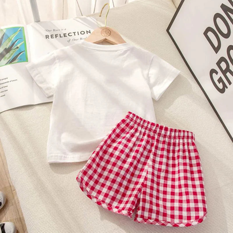 Baby Girls Set Summer Children Clothing Sets Plaid Shorts Short Sleeve T-Shirt Baby Girl Clothes Sweet Cute Outfits for 2-4Years