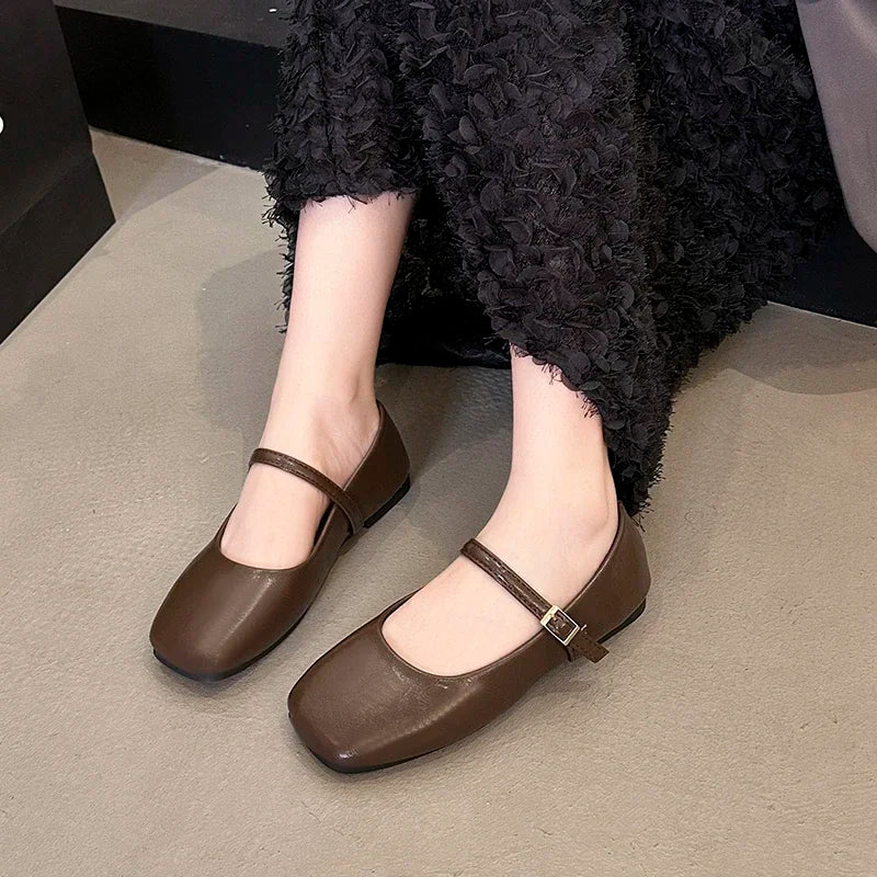 2025 Women Leather Shoes Spring Autumn New Fashion Korean Style Soft Bottom Anti-slippery Versatile Retro Simple Lady Flat Shoes