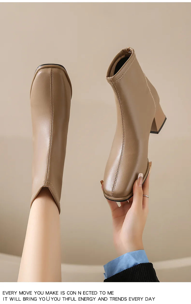 Platform Boot Shoes for Women Modern Western Black Femme Botas Punk Goth Female Winter High Heeled Shoes Round Toe Heels Botines